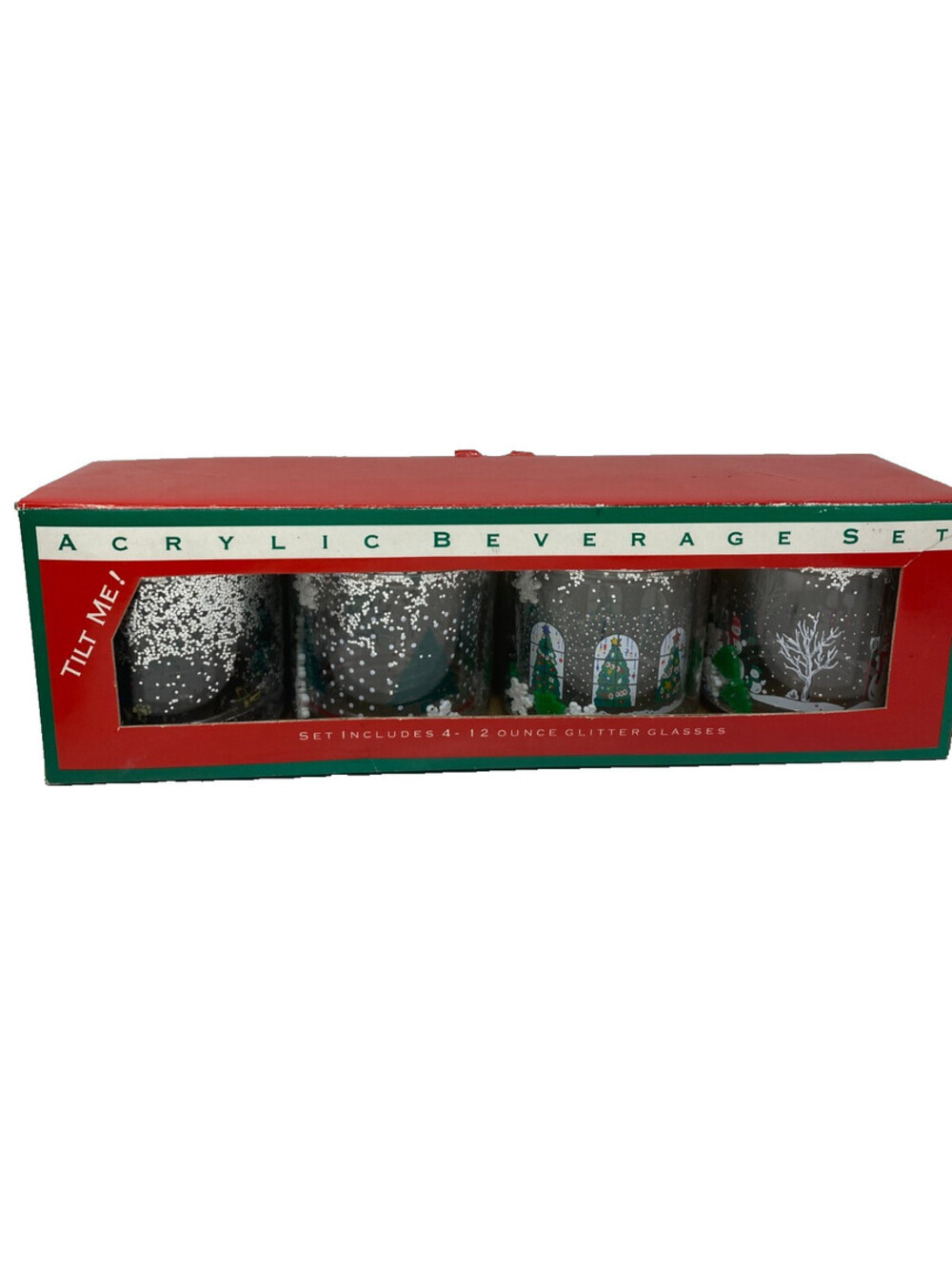Vintage 1992 Leahy Designs Acrylic Glitter Christmas Tumblers Set of 4 12 oz
